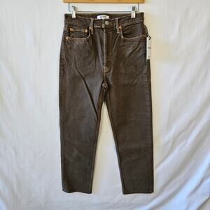 Re/Done Women's 70s High Rise Stove Pipe Crop Jeans Button Fly Raw Hem Brown 27